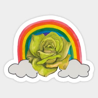 Yellow rose with rainbow and clouds Sticker